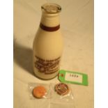 2pt milk bottle from Victoria Farm Dairy, Brookwood, Surrey with a selection of card tops and goat's