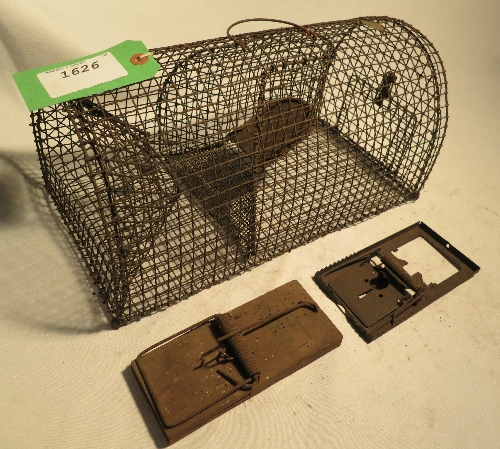3 rat traps - a cage-type by S. Young & Son, the 'The Nipper' and a metal 'break back'
