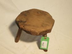 Small three-legged milking stool from Strawberry Farm, Bisley, Surrey