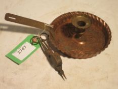 Brass chamber stick and an iron wick snuffer/cutter