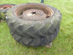 2 no. rear tractor tyres on rims to fit Fordson Super Major 12.4/11-36