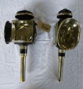 Pair of black/brass oval fronted lamps by Morgan & Co, Long Acre London