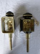 Pair of black/whitemetal oval fronted lamps by Jackson of Edinburgh with pie crust tops