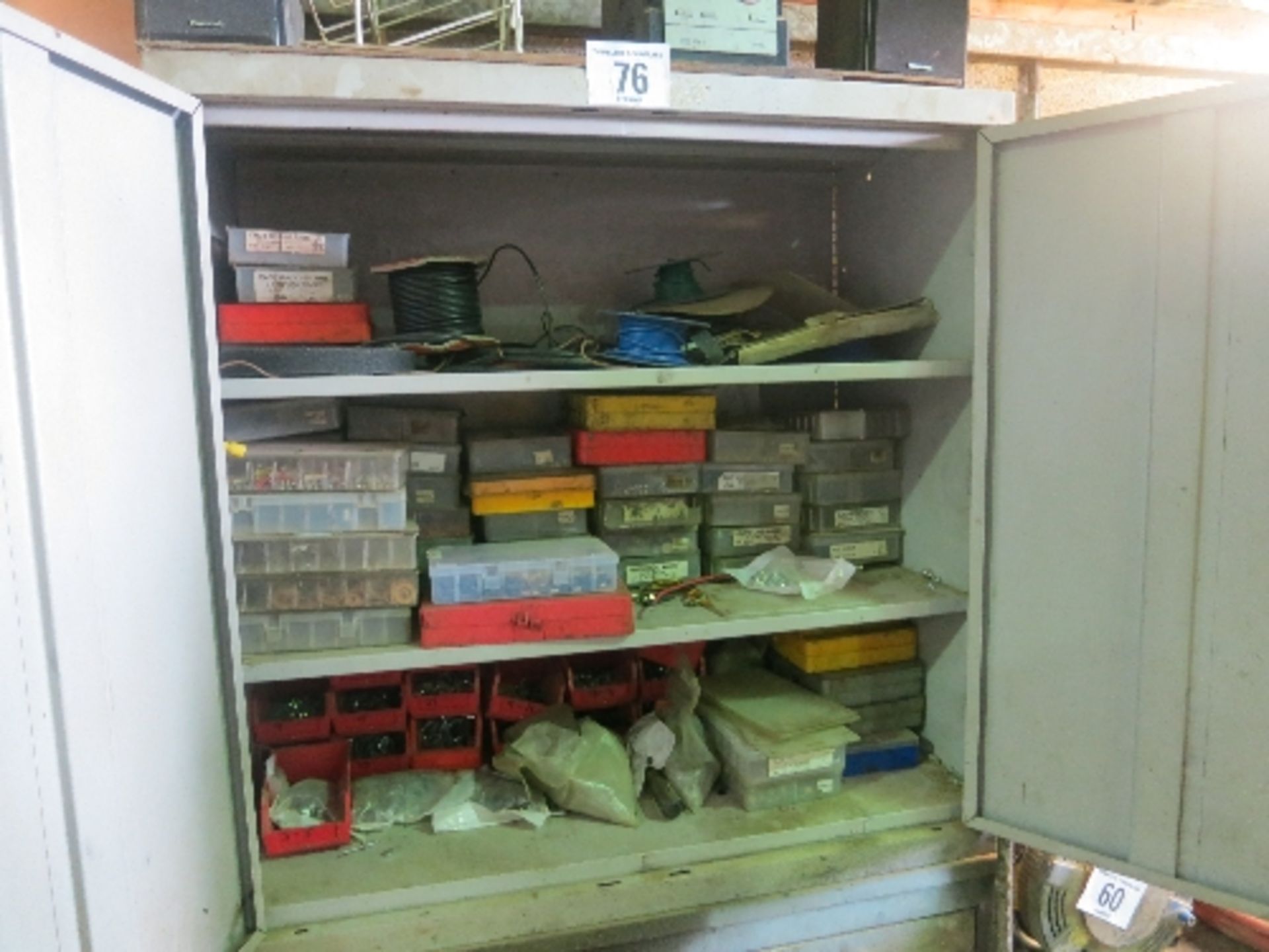 Metal cupboard and contents - workshop consumables