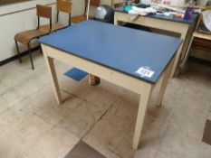 2 No. blue formica-topped kitchen tables, 1000mm x 680mm