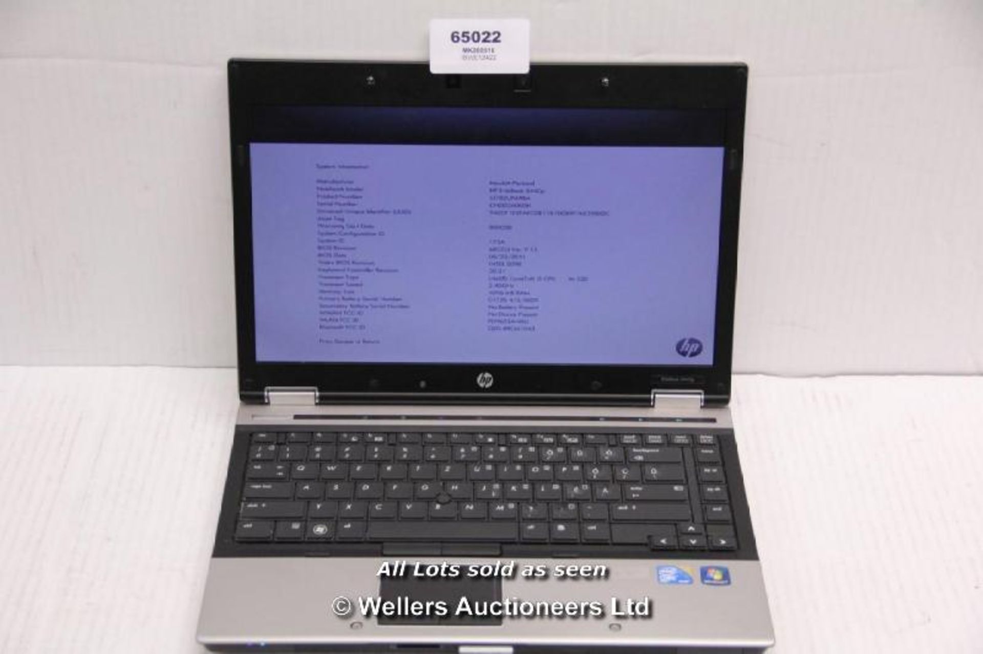 HP ELITEBOOK 8440P LAPTOP / NO OPERATING SYSTEM / NO HARD DRIVE / INTEL CORE I5-M520 2.40GHZ / 4GB