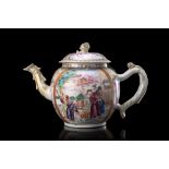 A "Mandarin Pattern" globular teapot and cover, decorated with figures training a hawk China, 18th