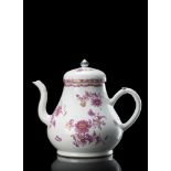 A teapot and cover, the slender body decorated in bright pink enamells and gilt China, Qing dynasty,