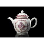 A Famille Rose teapot and cover, decorated with flowers bouquets China, Qing dynasty, Qianlong