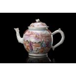 A "Mandarin Pattern" globular teapot and cover decorated with figures and gilt motifs against a