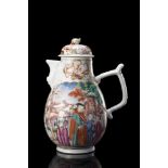 A "Mandarin Pattern" coffee pot and cover, decorated with figures training a hawk (losses to the