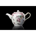A Famille Rose teapot and cover decorated with fruits, flowers and insects (restorations to the