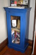 1 x Vintage Small Display Cabinet - Single Door Cabinet Repainted in Blue - Unglazed - H114 x W58