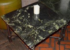 1 x Exquisite Coffee Table - Green Stone Marbel Effect Top With Wrought Iron Base - H48 x W60 x