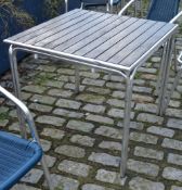 5 x Aluminium Outdoor Garden Tables With Wooden Slat Tops - Please Note That This Lot May Include