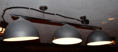 2 x Sets of Suspended Triple Head Pool Table Light Fittings - Chrome Fitting With Grey Shades -