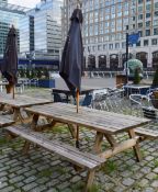 1 x Pub Garden Picnic Table With Attached Benches and Parasol - For Heavy Duty Commercial Use -