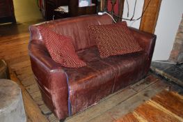 1 x Brown Leather Sofa With Cushions - Please See The Picture Provided - CL150 - Ref FURN010 -