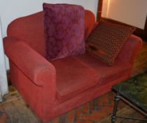 1 x Red Fabric Sofa With Cushions - Please See The Picture Provided - CL150 - Ref FURN019 -