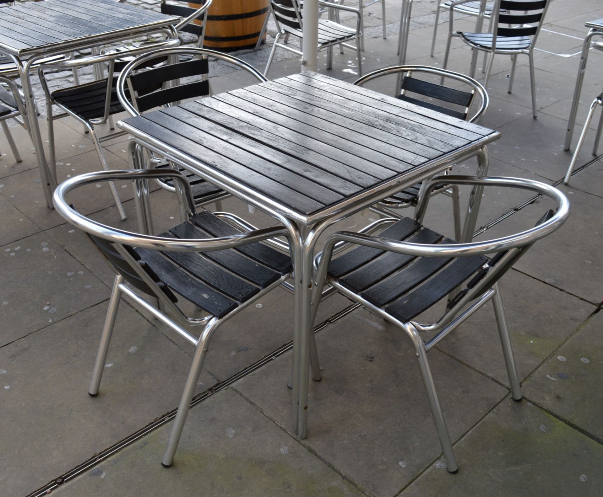 20 x Aluminium Outdoor Garden Chairs With Armrests, Wooden Slatted Seats and Back Rests - - Image 2 of 3