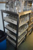 1 x Stainless Steel Commercial Mobile 4 Tier Glass Tray Unit With Castors - Includes 4 Glass Trays -