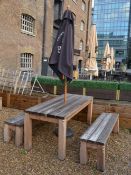 1 x Woodberry Castle Range Pub Table and Two Benches - Teak Wood - 40mm Top - Solid Sturdy Outdoor