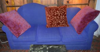 1 x Purple Fabric Sofa With Cushions - Please See The Picture Provided - CL150 - Ref FURN018 -