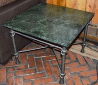 1 x Exquisite Coffee Table - Green Stone Marbel Effect Top With Wrought Iron Base - Chipped Corner -