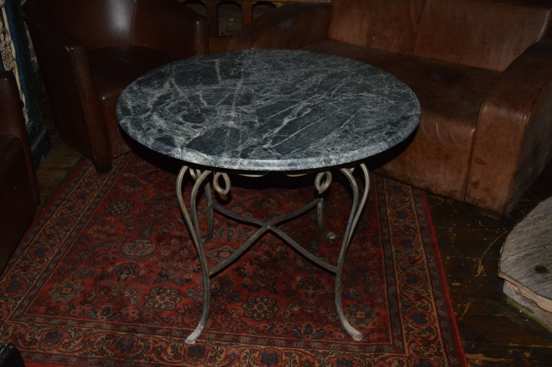 1 x Exquisite Dining Table - Green Stone Marbel Effect Top With Wrought Iron Base - See Images -