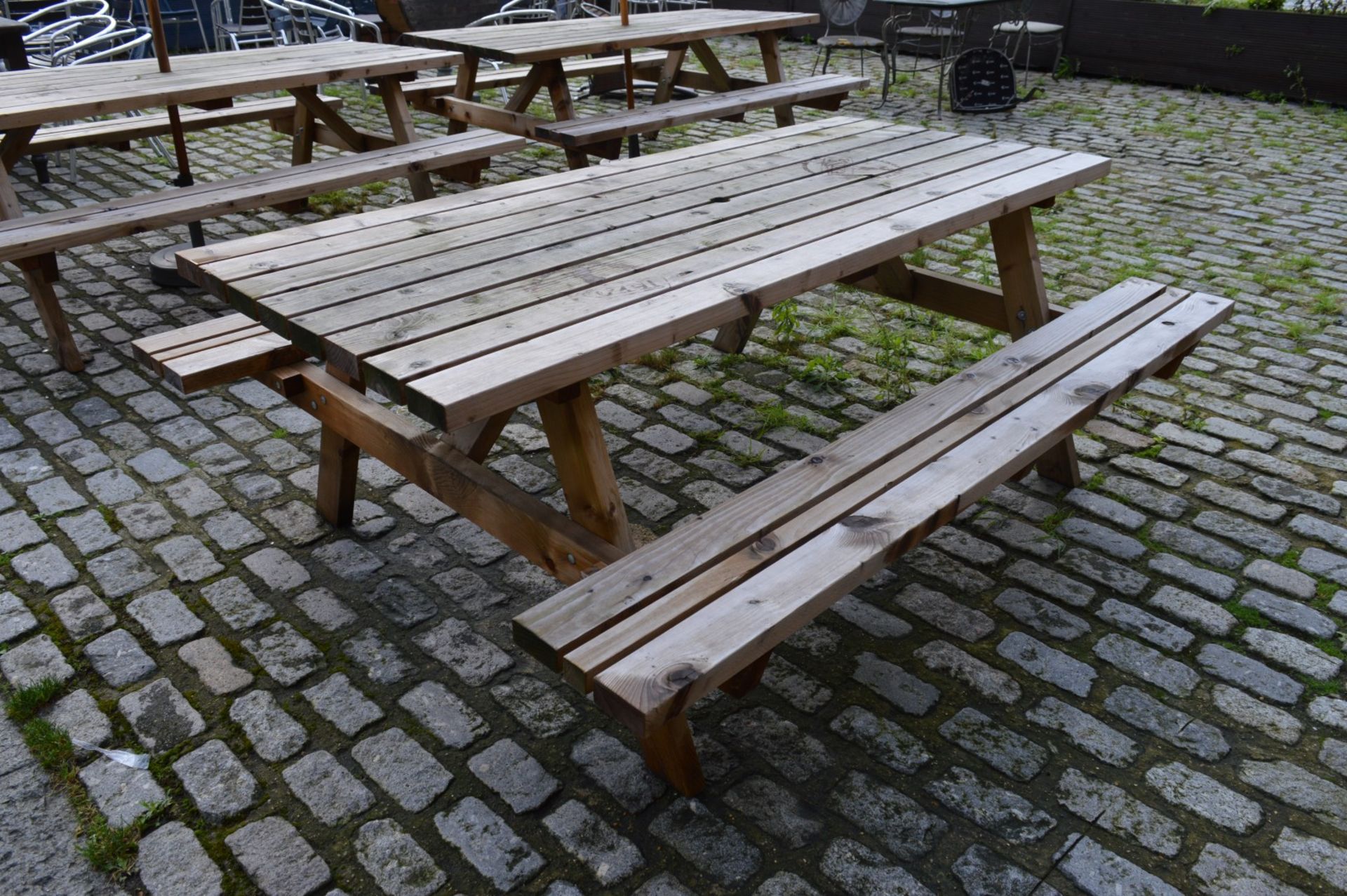 1 x Pub Garden Picnic Table With Attached Benches - For Heavy Duty Commercial Use - Manufactured - Image 2 of 3
