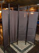 1 x Folding Room Divider Wall - Privacy Screen - 4 Sections With Black Frame and Brown Fabric