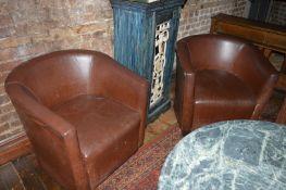 2 x Brown Leather Tub Chairs - Please See The Pictures Provided - CL150 - Location: Canary Wharf,
