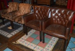 4 x Traditional Button Back Dining Chairs - Two Styles Included - Brown Leather - CL150 - Ref