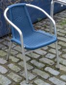 22 x Aluminium Outdoor Garden Chairs With Armrests and Blue Wicker Style Seats - Stackable -
