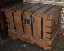 1 x Large Antique Storage Chest With Decorative Strap Iron Work - Very Old and Full of Character -