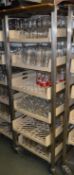 1 x Stainless Steel Commercial Mobile 6 Tier Glass Tray Unit With Castors - Includes 6 Glass Trays -