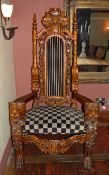1 x Antique Reproduction French Rococo Lion Head Throne Chair - Ornate Carved Mahogany Gothic