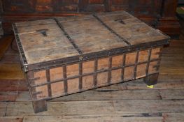 1 x Antique Storage Chest With Decorative Steel Strap Work - Beautifully Aged and Full of