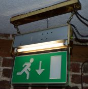1 x Illuminated Fire Exit Ceiling Fitting - 34 x 41 cms - Sign Needs Replacing - See Pictures -