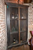 1 x Vintage Corner Display Cabinet - Dark Wood Cabinet - Unglazed - H159 x W100 x D53 cms -