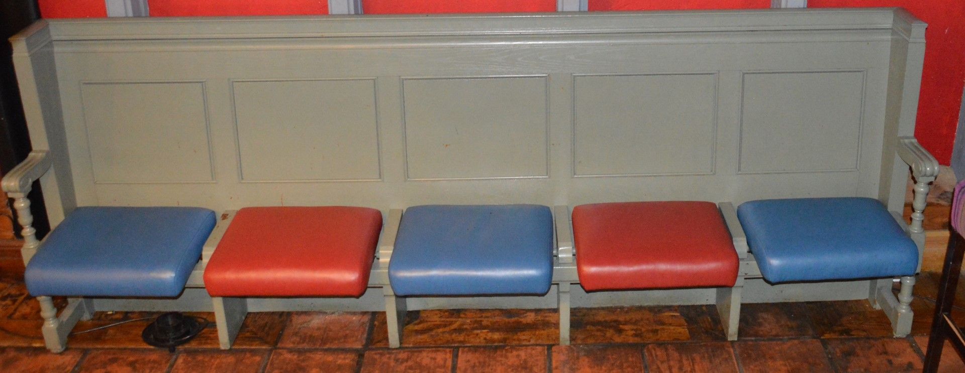 1 x Vintage Church High Back Pew With Folding Seats - Church Reclamation - Refinished in Green - Image 2 of 10