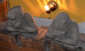 2 x Stone Garden GOBLIN Heads - Grumpy Goblin Heads - Very Heavy - 32 x 42 cms - CL150 - Location: