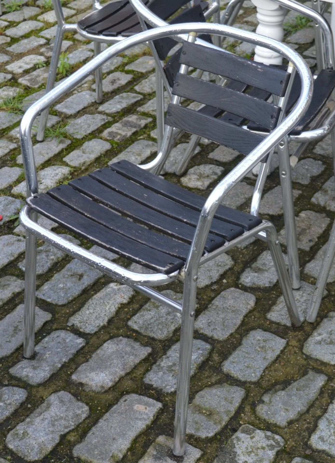 20 x Aluminium Outdoor Garden Chairs With Armrests, Wooden Slatted Seats and Back Rests -