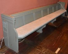 1 x Antique Church Pew - Church Reclamation - Refinished in Green With Cream Coloured Seat Cushion -