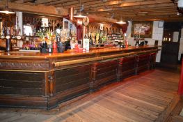 1 x Large Pub / Restaurant Bar - Mahogany Pub Bar With Carved Wood Detailing and Kick Protectors -