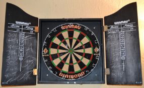 1 x Winmau Diamond Dartboard With Wooden Wall Mounted Cabinet - CL150 - Location: Canary Wharf,