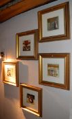 5 x Wall Pictures in Gold Wooden Frames - Various Designs - H41 x W41 cms - CL110 - Ref EH002 -
