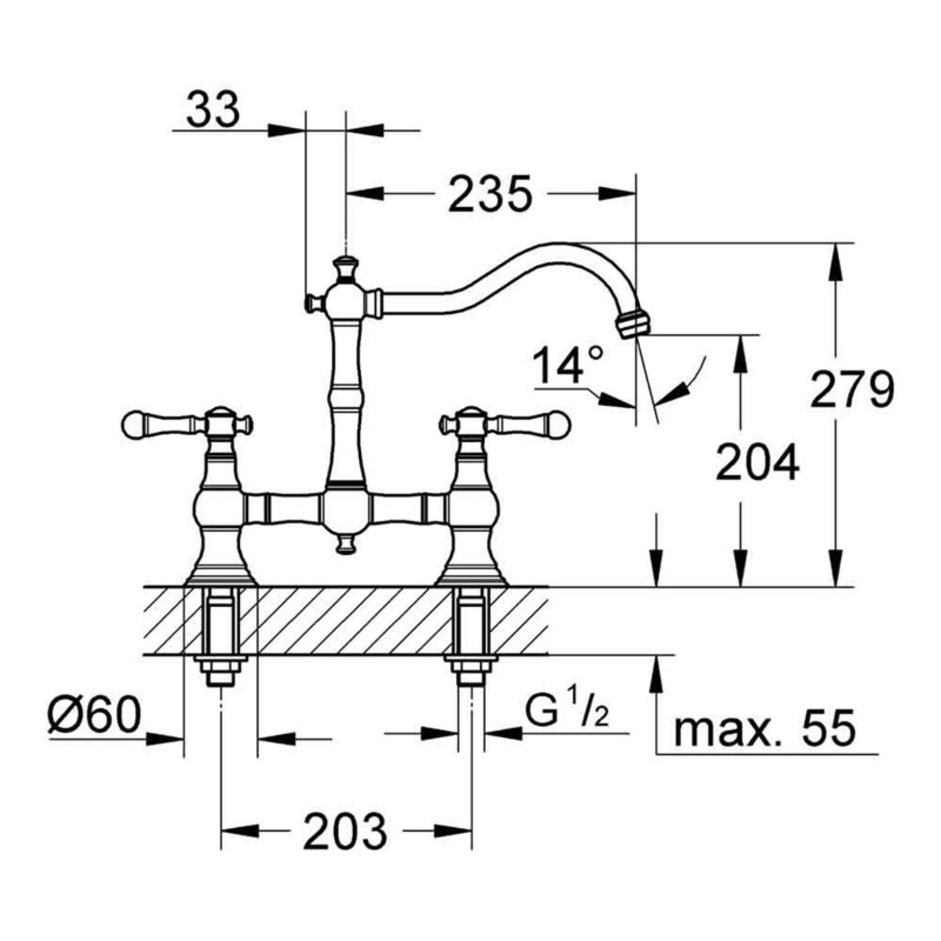 1 x Grohe "Bridgeford" Twin Bridge KITCHEN Sink Mixer With Swivel Spout - Deck Mounted - Chrome - Image 3 of 3