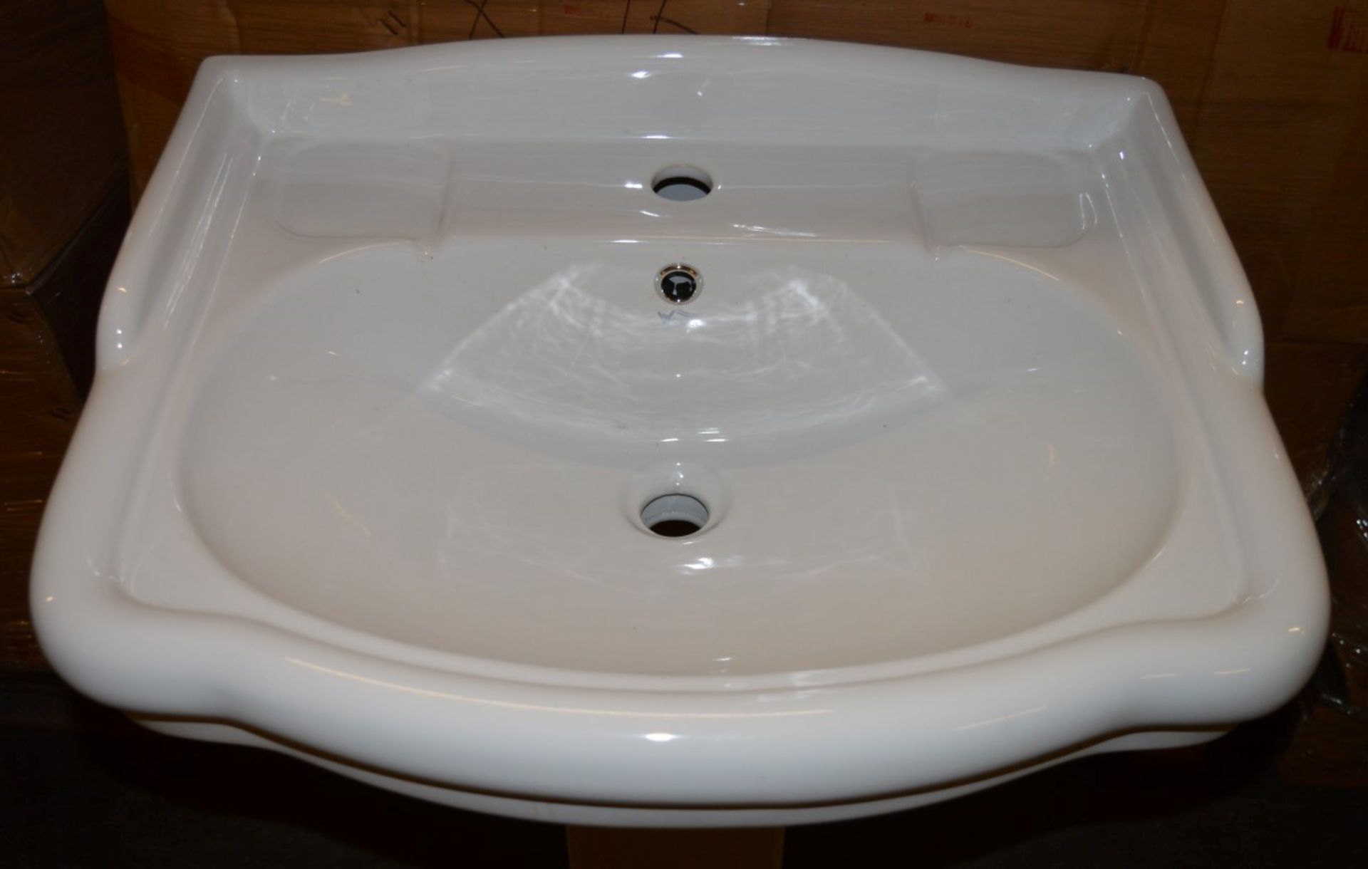 1 x Vogue Bathrooms AUBURY Single Tap Hole SINK BASIN With Pedestal - 580mm Width - Brand New - Image 3 of 6