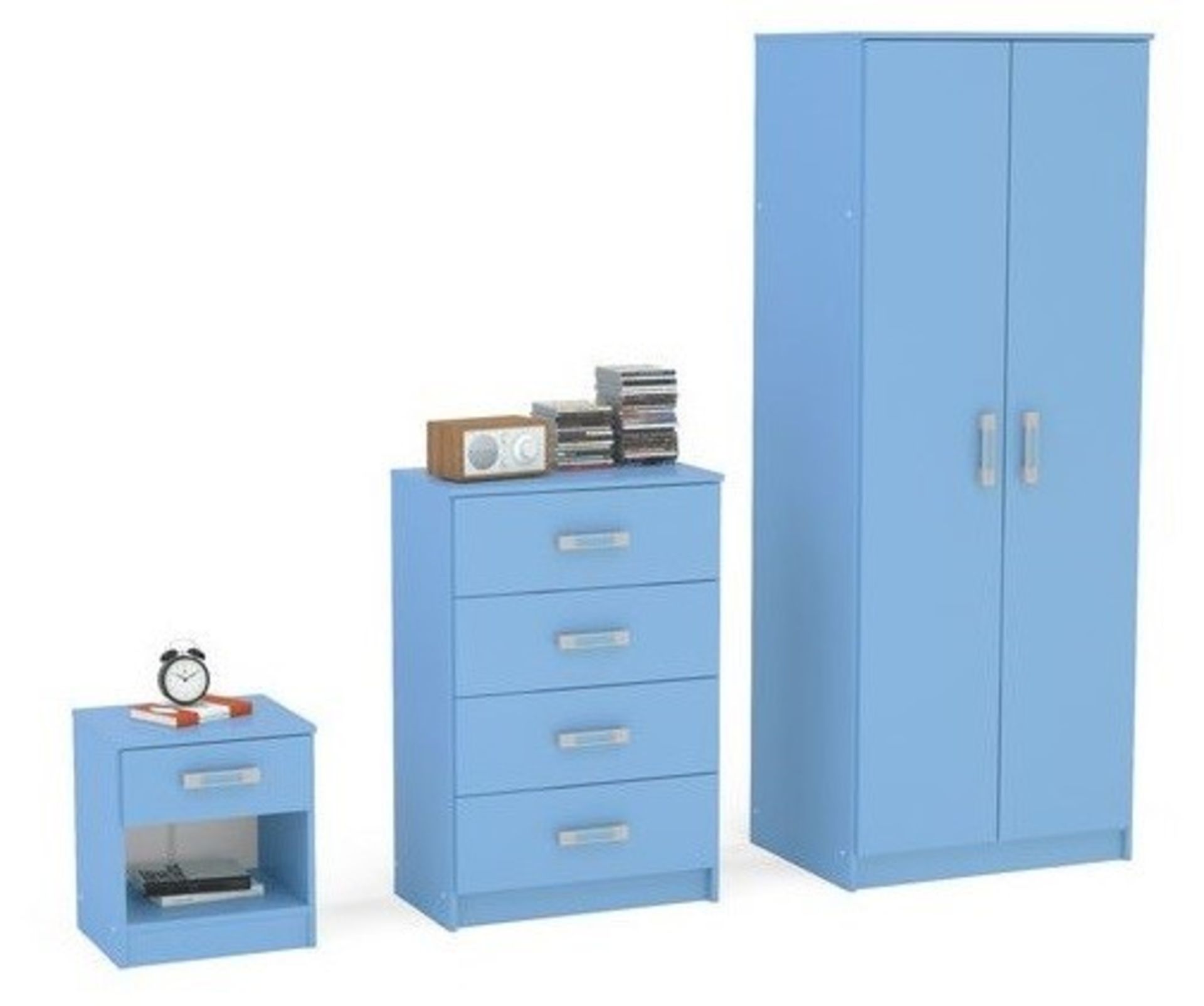 1 x "TRIO" High Gloss 3-Piece Bedroom Furniture Set In BLUE - Brand New & Boxed - Includes Wardrobe, - Image 2 of 4